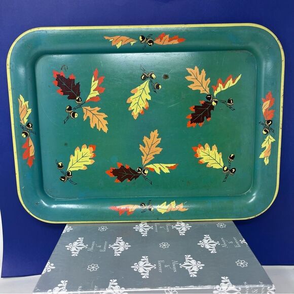 1950’s Aluminum Metal Serving Tray Autumn leaves - Picture 1 of 10